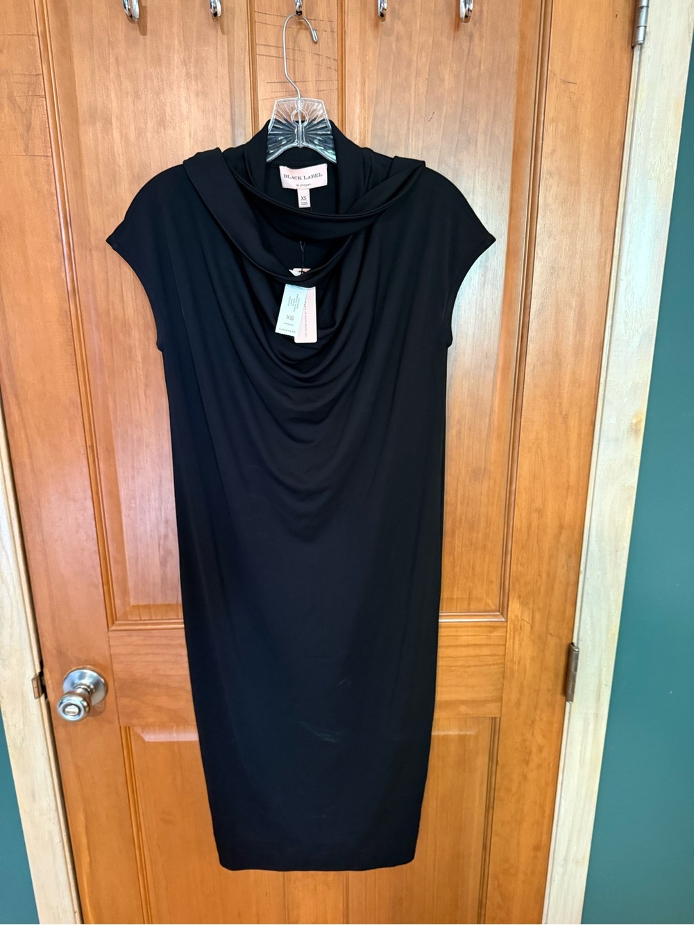 Chico’s Black Label Black Midi Dress with Draped Cowl Neck size XS